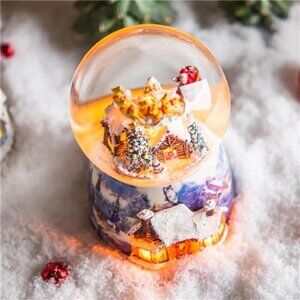 Musical Snow Globe with Lights and Rotating Santa Sleigh, LED Snowfall Globe
